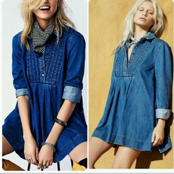 Free People Tops - Free People Denim Baby Doll Tunic Top